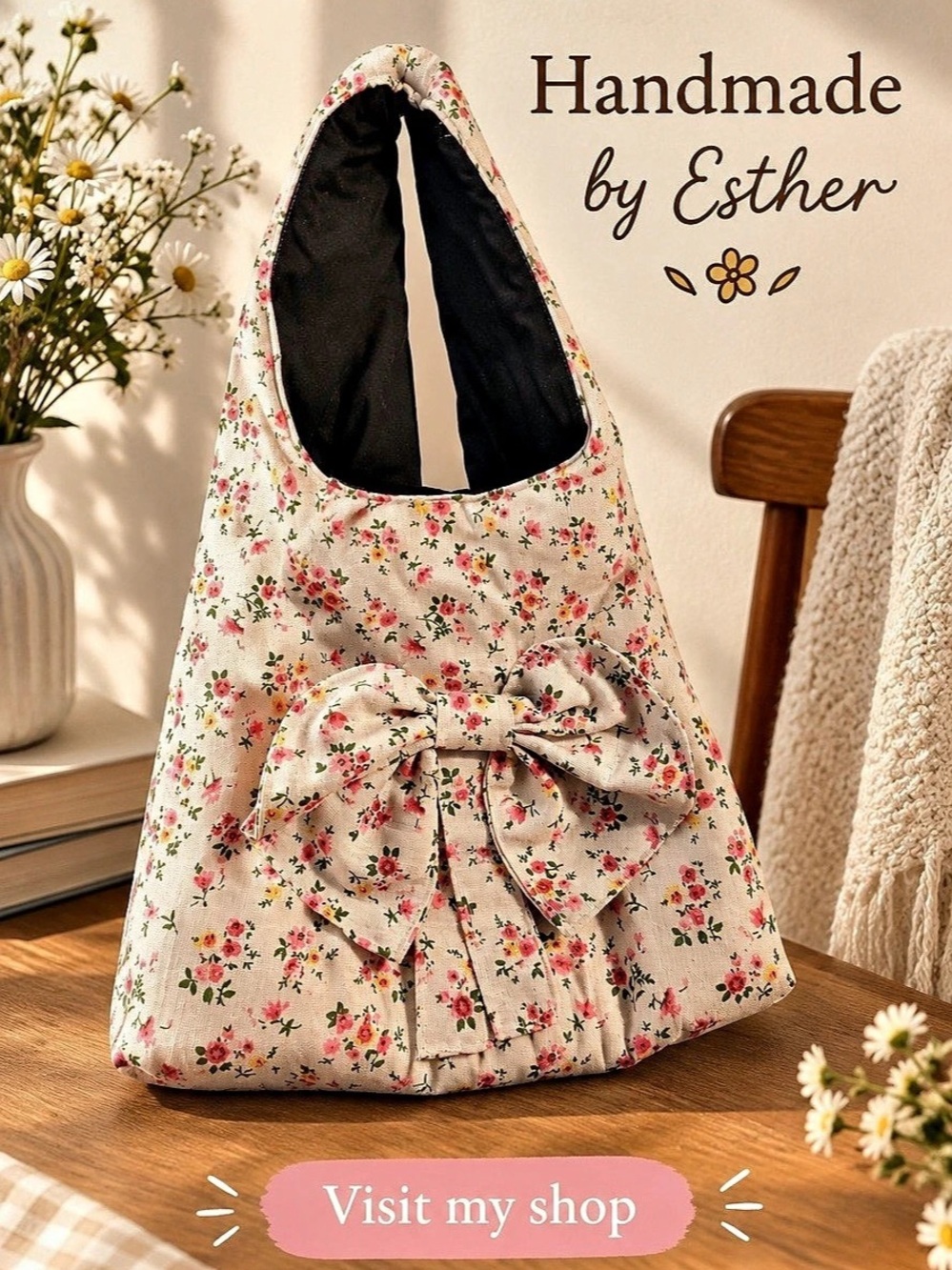 Floral Bow Shoulder Bag in Pink
